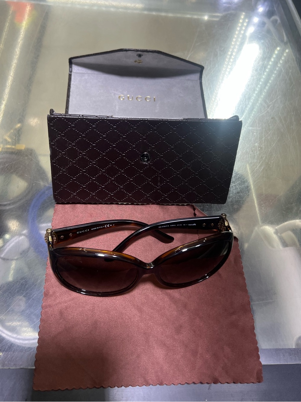 Gucci Women's Brown Gradient Sunglasses with Gold Accents